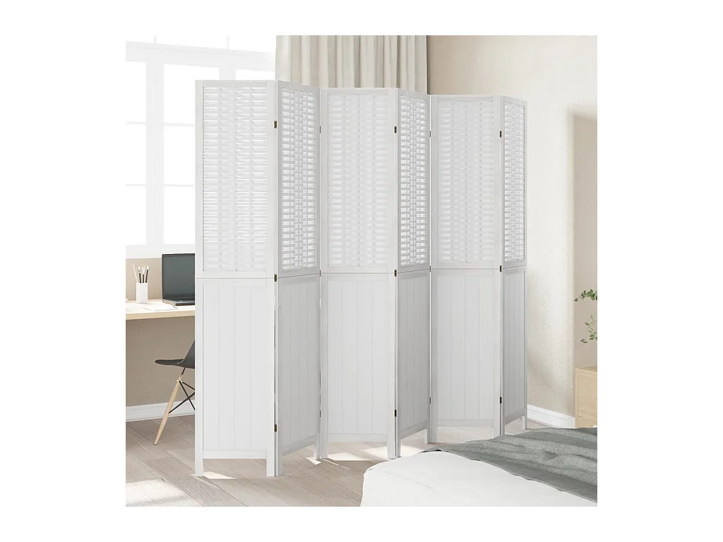 Tabique divisorio de 6 paneles en madera maciza de paulownia blanca