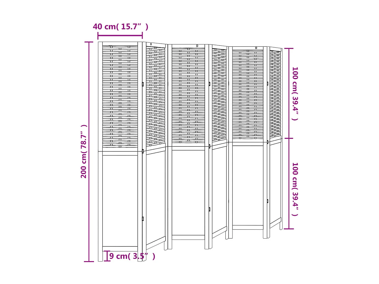 Tabique divisorio de 6 paneles en madera maciza de paulownia blanca