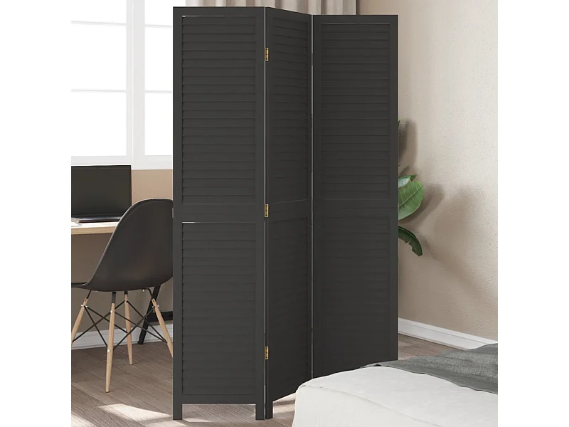Cloison de séparation 3 panneaux noir bois de paulownia massif