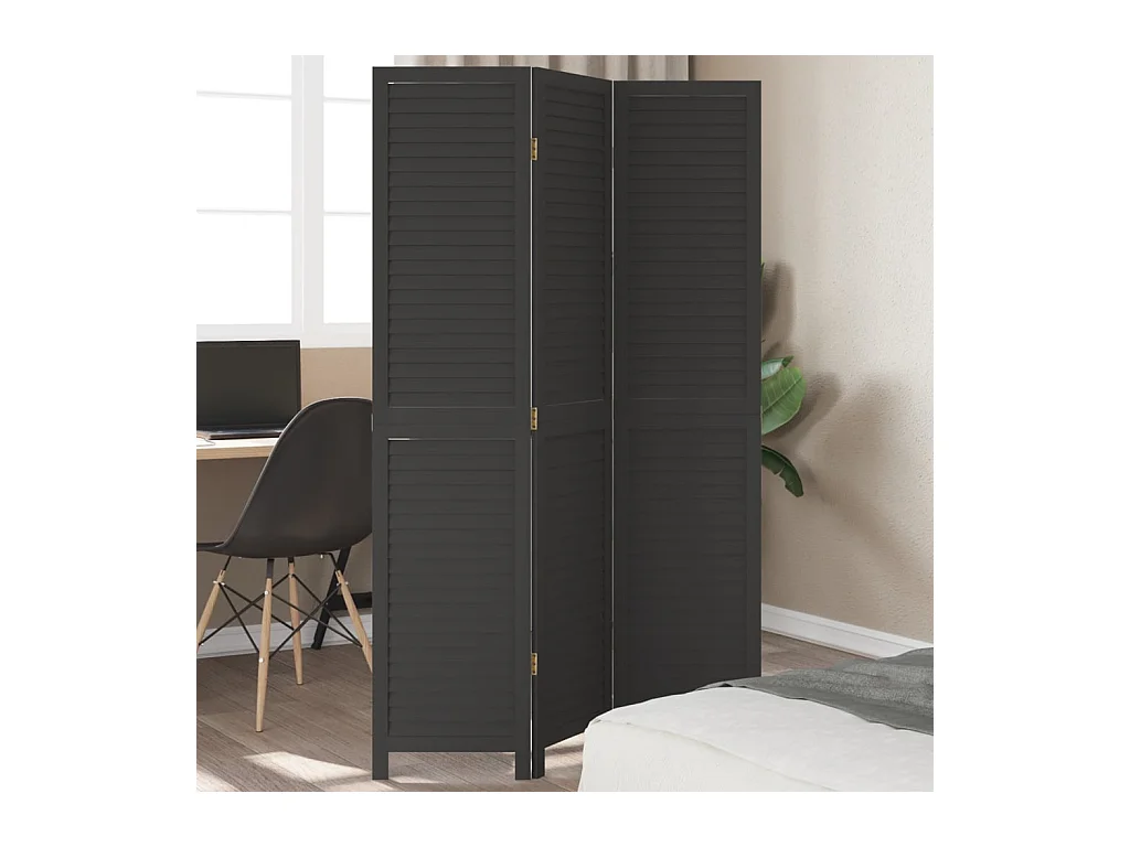 Cloison de séparation 3 panneaux noir bois de paulownia massif