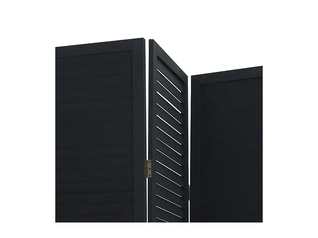 Cloison de séparation 3 panneaux noir bois de paulownia massif