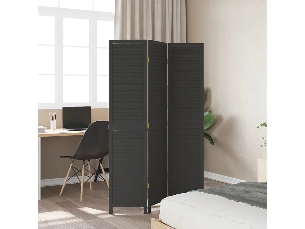 Tabique divisorio de 3 paneles en madera maciza de paulownia negra