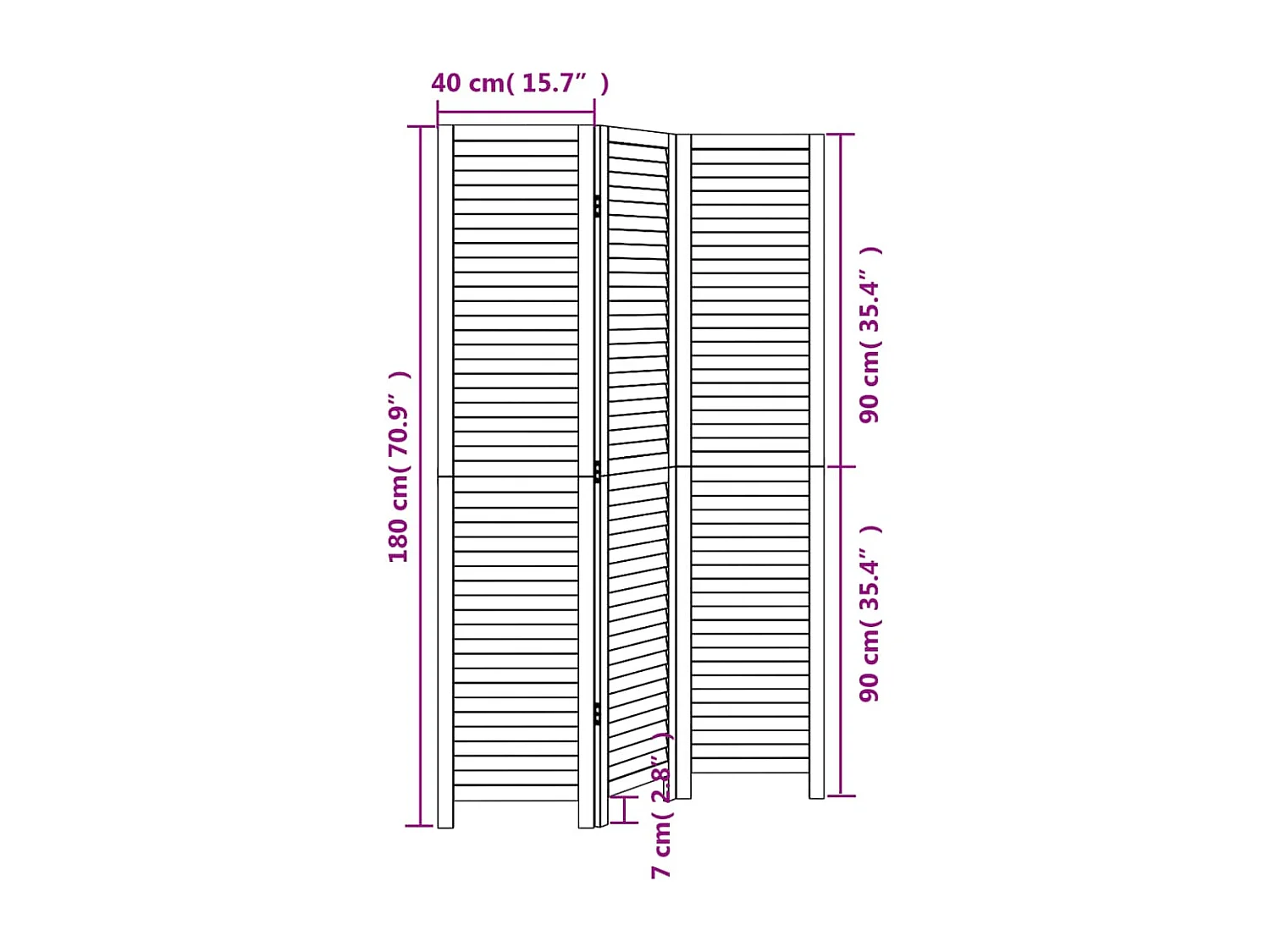 Tabique divisorio de 3 paneles en madera maciza de paulownia negra