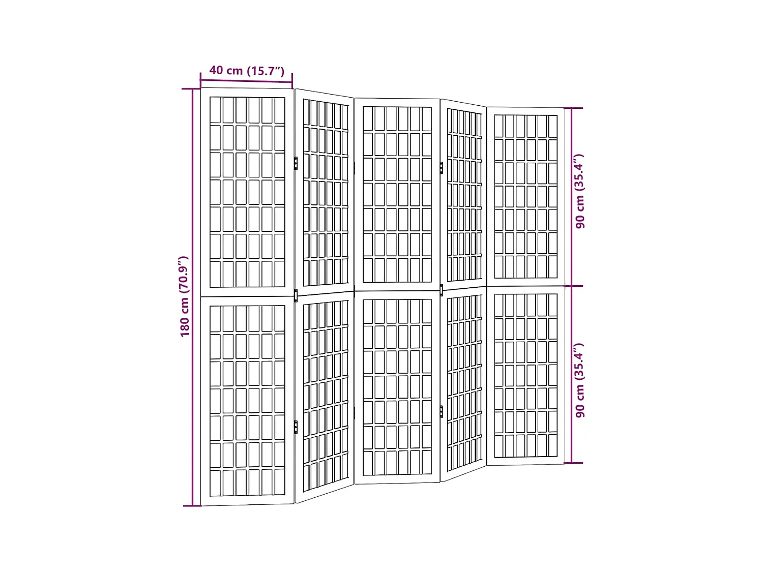 Cloison de séparation 5 panneaux blanc bois de paulownia massif