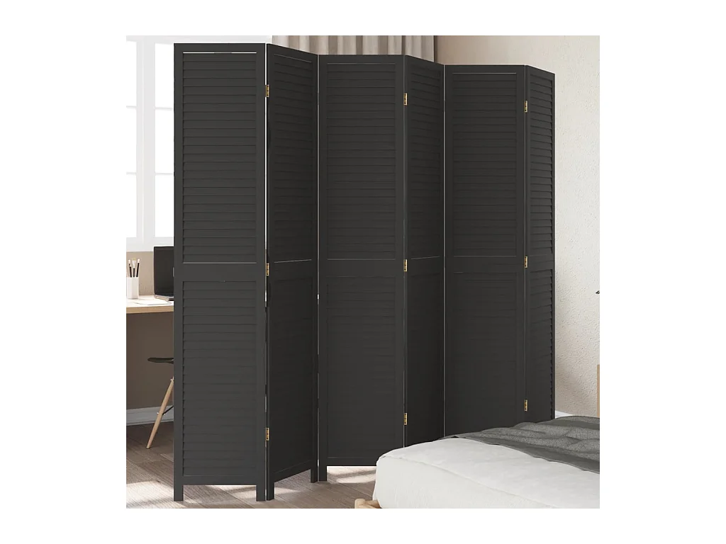 Cloison de séparation 6 panneaux noir bois de paulownia massif
