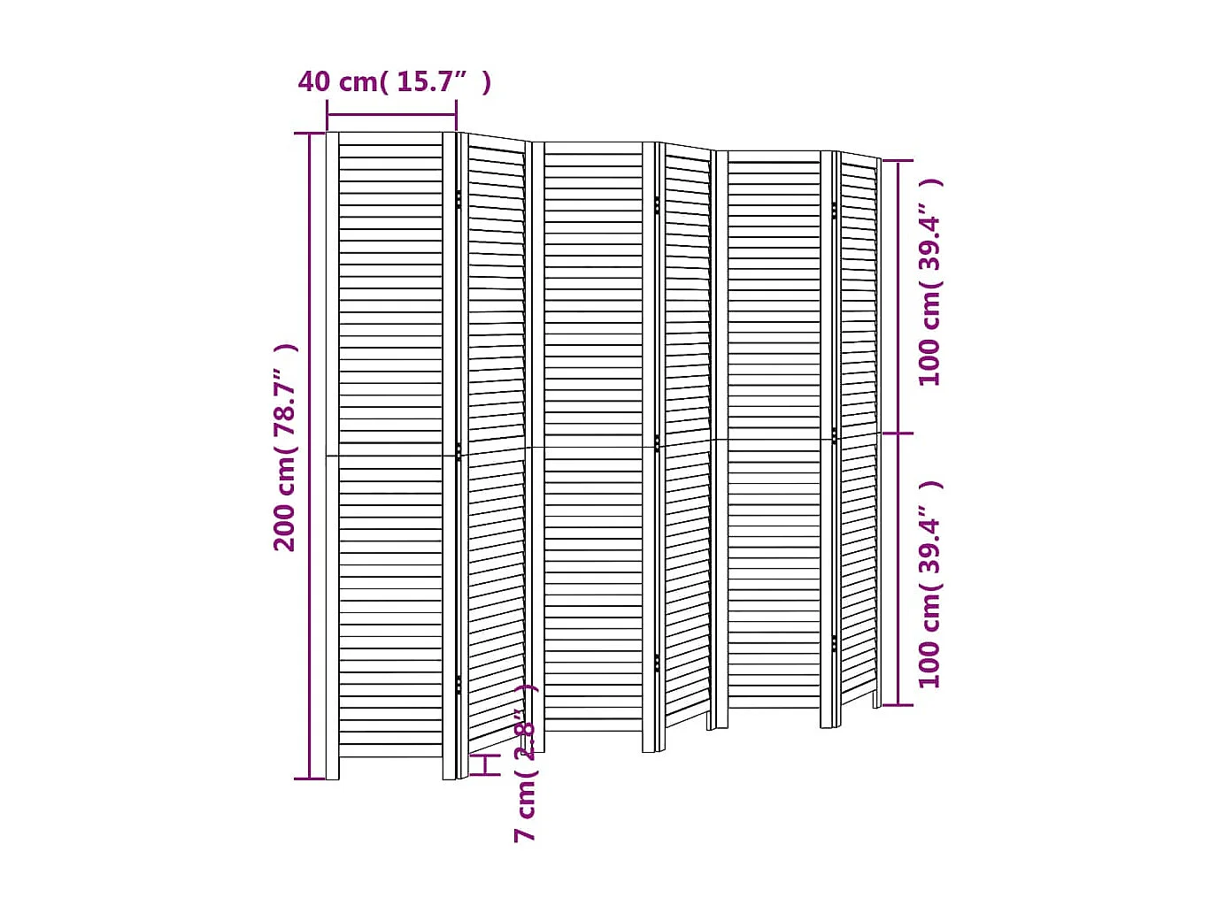 Cloison de séparation 6 panneaux noir bois de paulownia massif