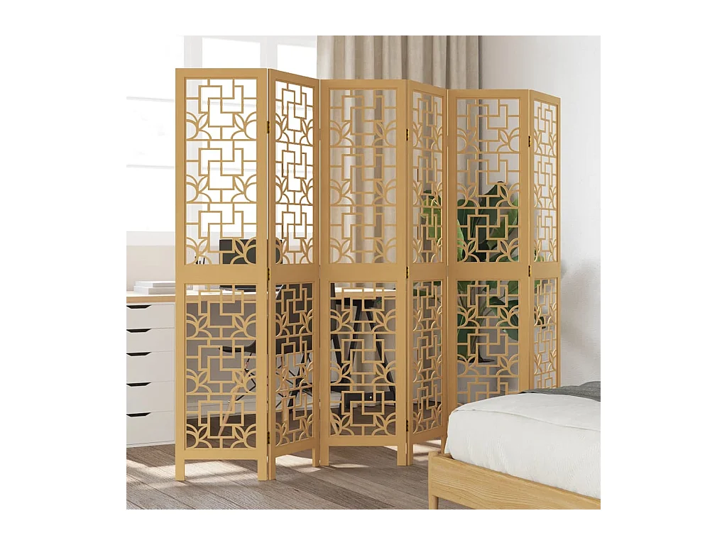 Tabique divisorio de 6 paneles en madera maciza de paulownia marrón