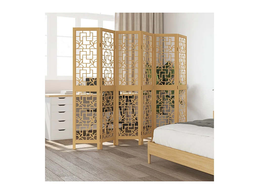 Tabique divisorio de 6 paneles en madera maciza de paulownia marrón