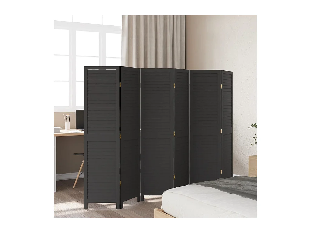 Parete divisoria a 6 pannelli in legno massello di paulonia nero