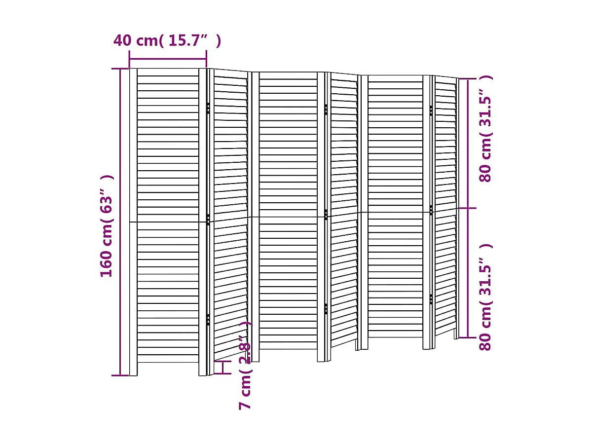 Parete divisoria a 6 pannelli in legno massello di paulonia nero