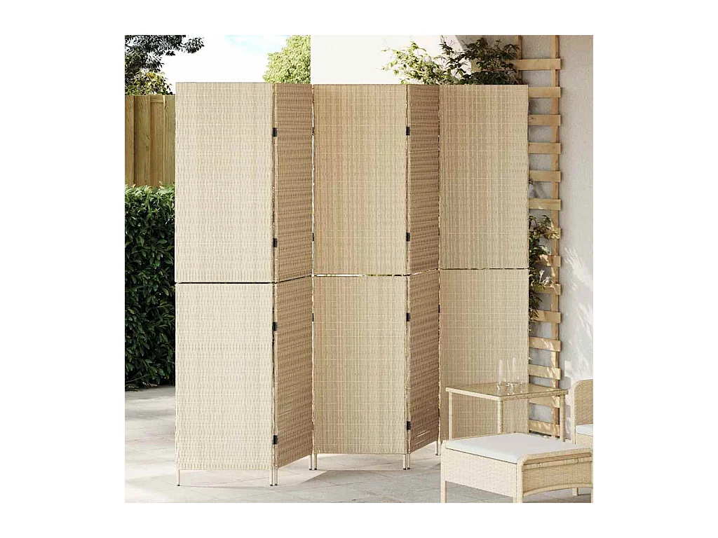 Beige Paravent 242 x 180 cm. Polyrattan
