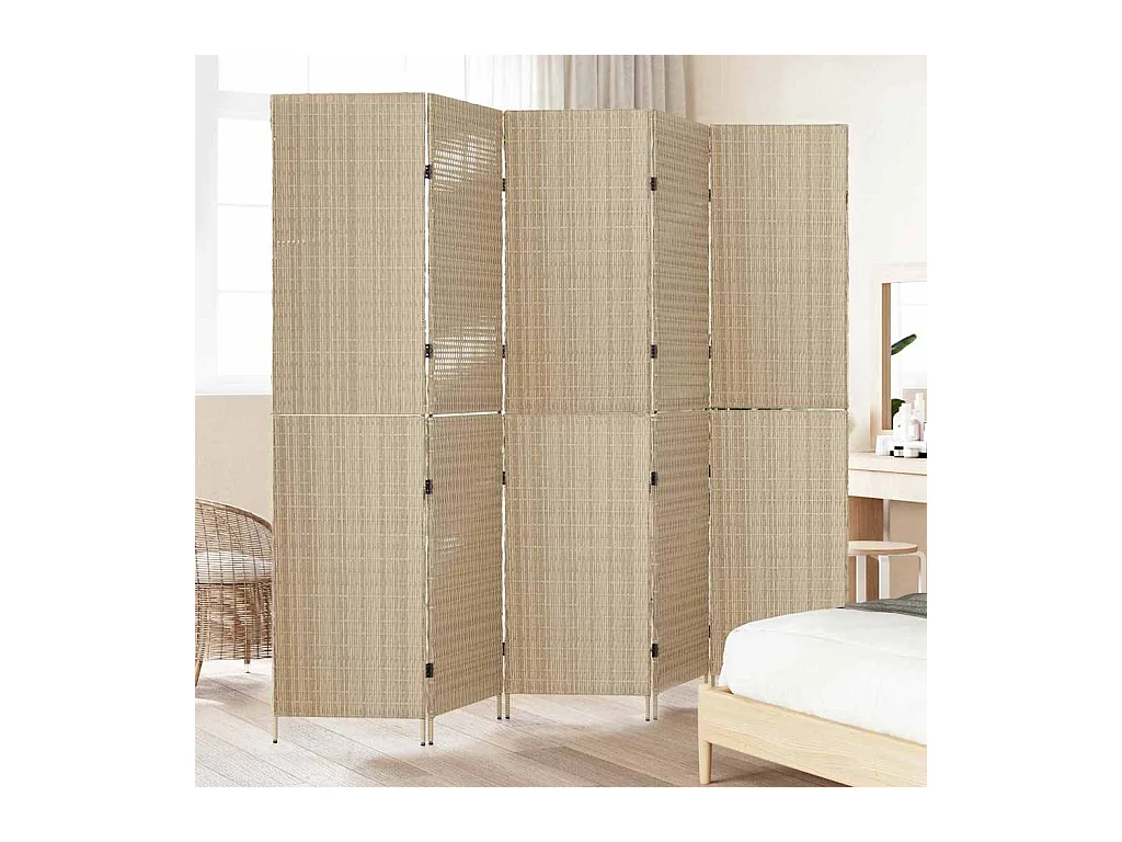 Beige Paravent 242 x 180 cm. Polyrattan