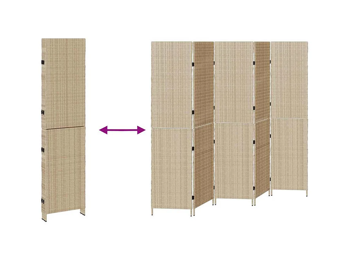 Beige Paravent 242 x 180 cm. Polyrattan