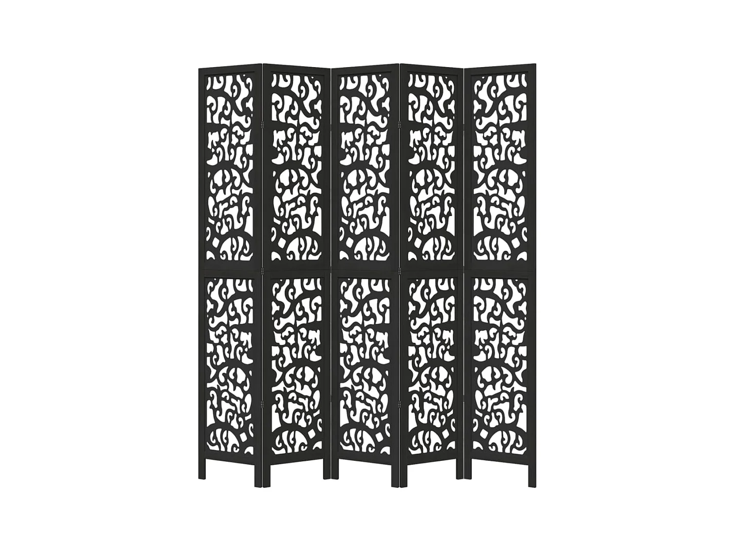 5-delige scheidingswand in zwart, massief paulowniahout