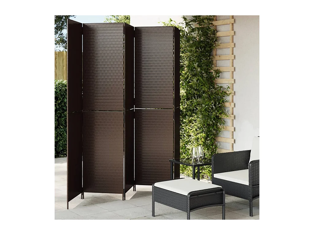 Cloison de séparation 5 panneaux marron résine tressée