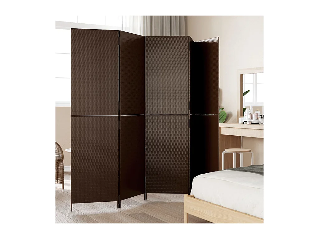 Cloison de séparation 5 panneaux marron résine tressée