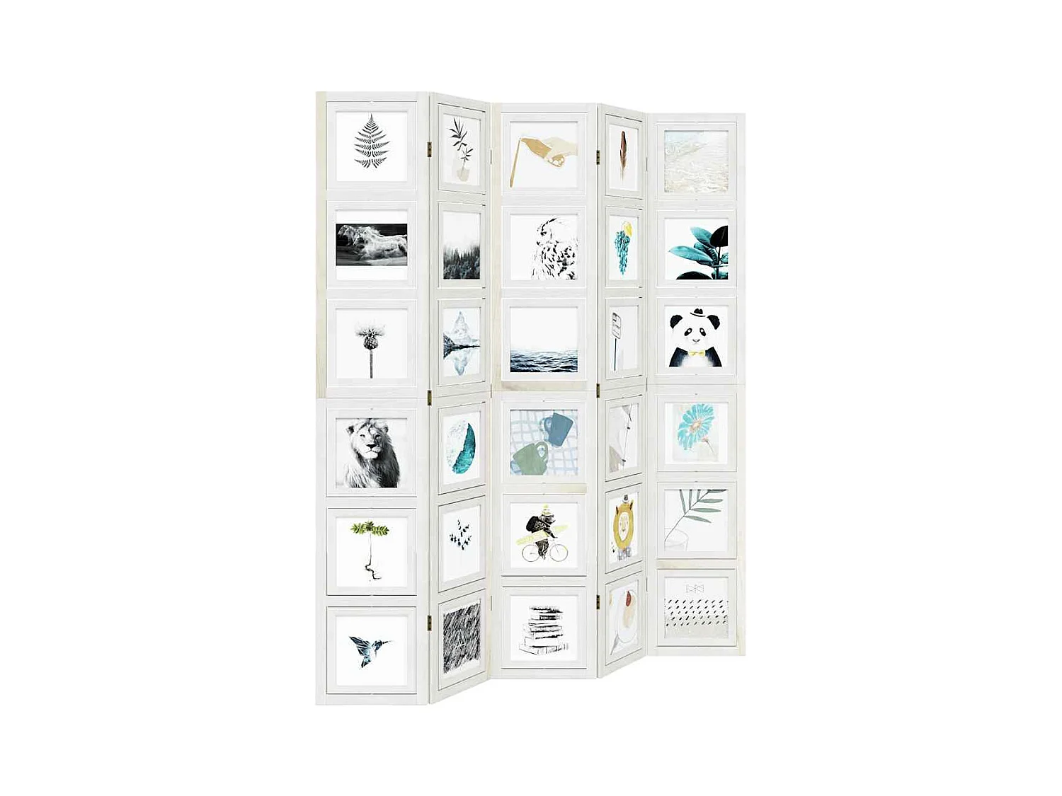 Parete divisoria a 5 pannelli in legno massello di paulonia bianco