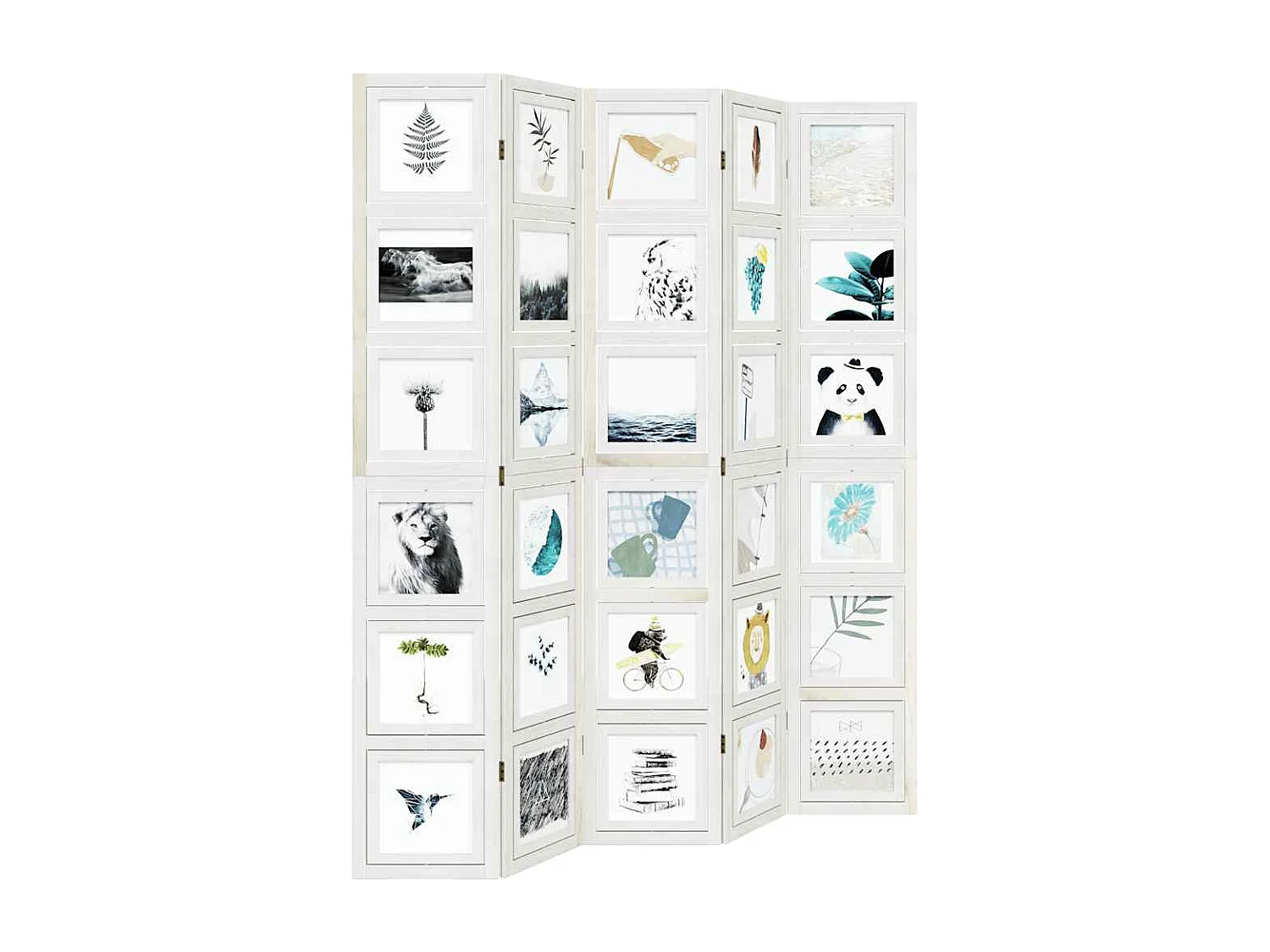 Parete divisoria a 5 pannelli in legno massello di paulonia bianco