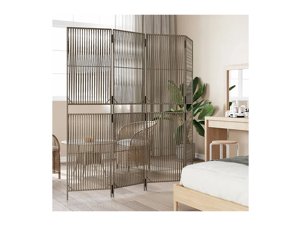 Tabique divisorio de mimbre de resina gris de 4 paneles