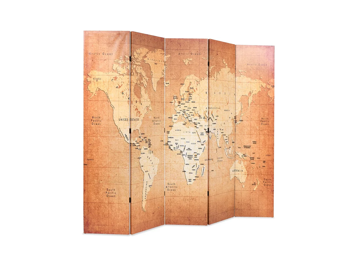 Vouwwand 200 x 170 cm Wereldkaart Geel