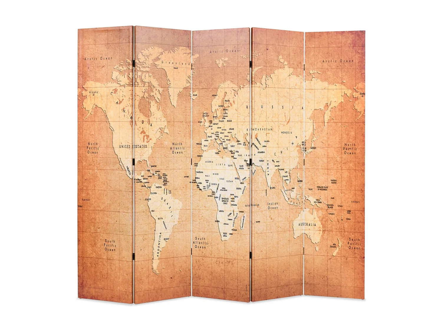 Parete divisoria pieghevole 200 x 170 cm Mappa del mondo gialla