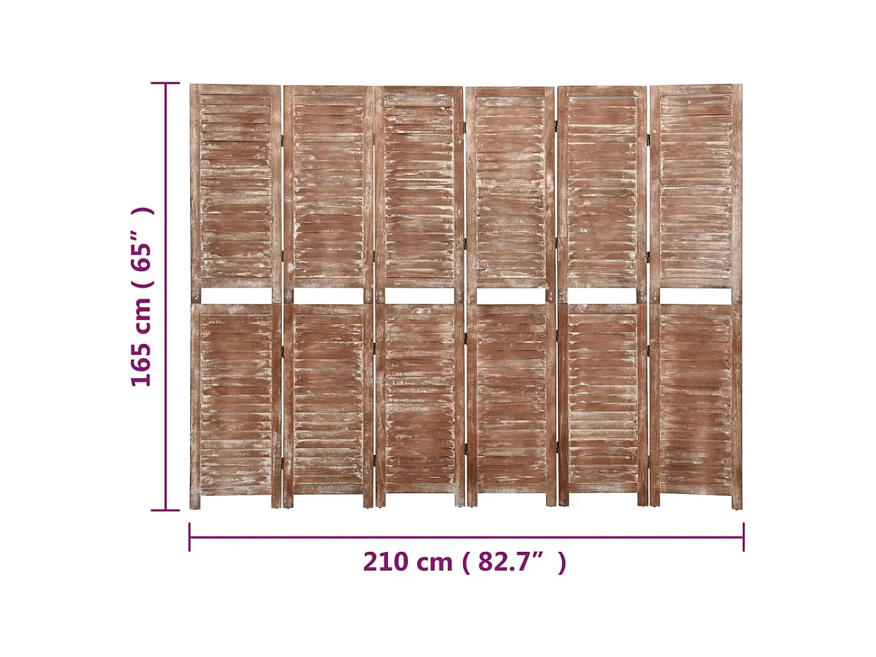 6-delige scheidingswand Bruin 210x165 cm Paulownia