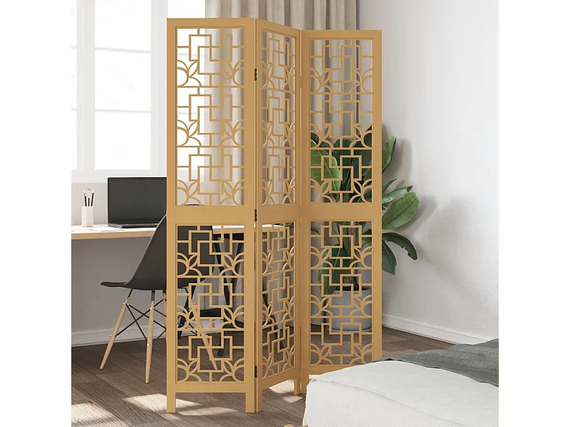 Tabique divisorio de 3 paneles en madera maciza de paulownia marrón