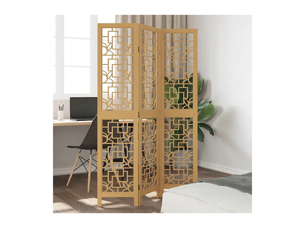 Tabique divisorio de 3 paneles en madera maciza de paulownia marrón