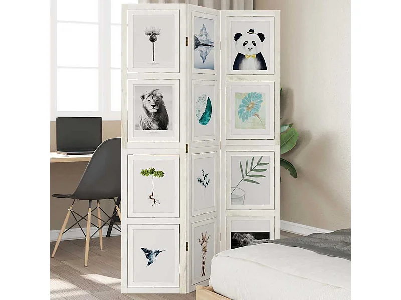 3-delige scheidingswand in wit, massief paulowniahout