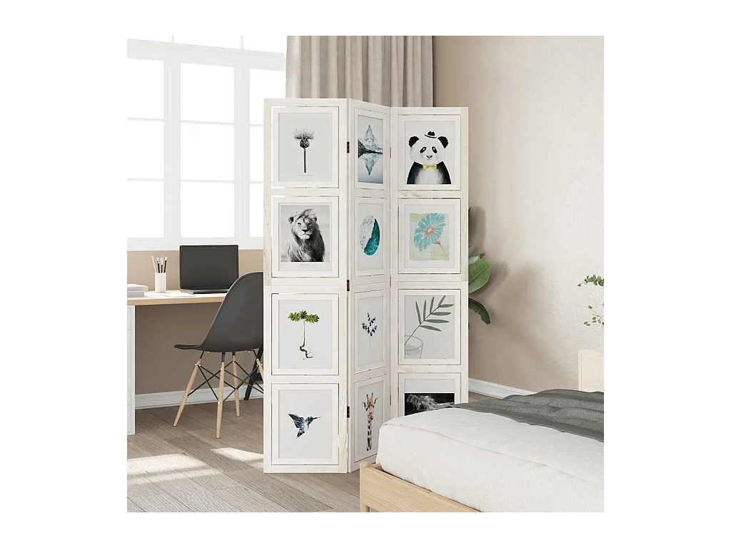 3-delige scheidingswand in wit, massief paulowniahout