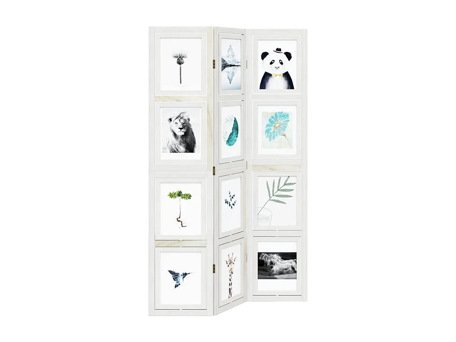 Parete divisoria a 3 pannelli in legno massello di paulonia bianco