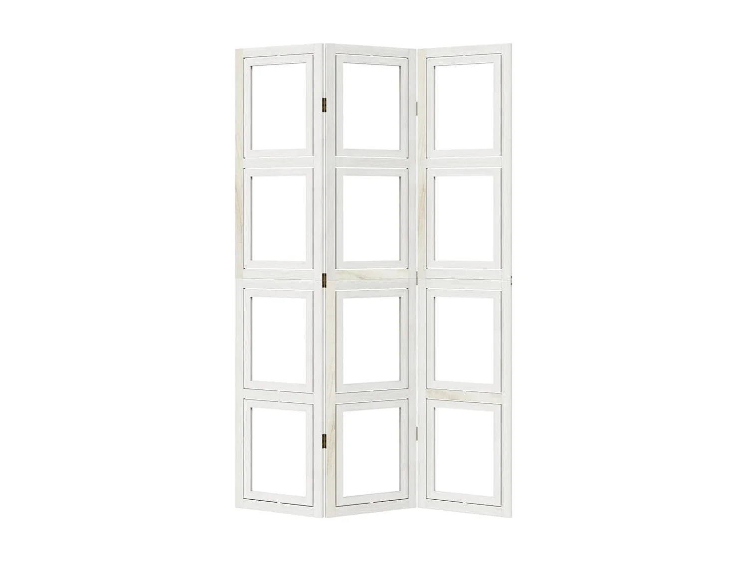 Parete divisoria a 3 pannelli in legno massello di paulonia bianco