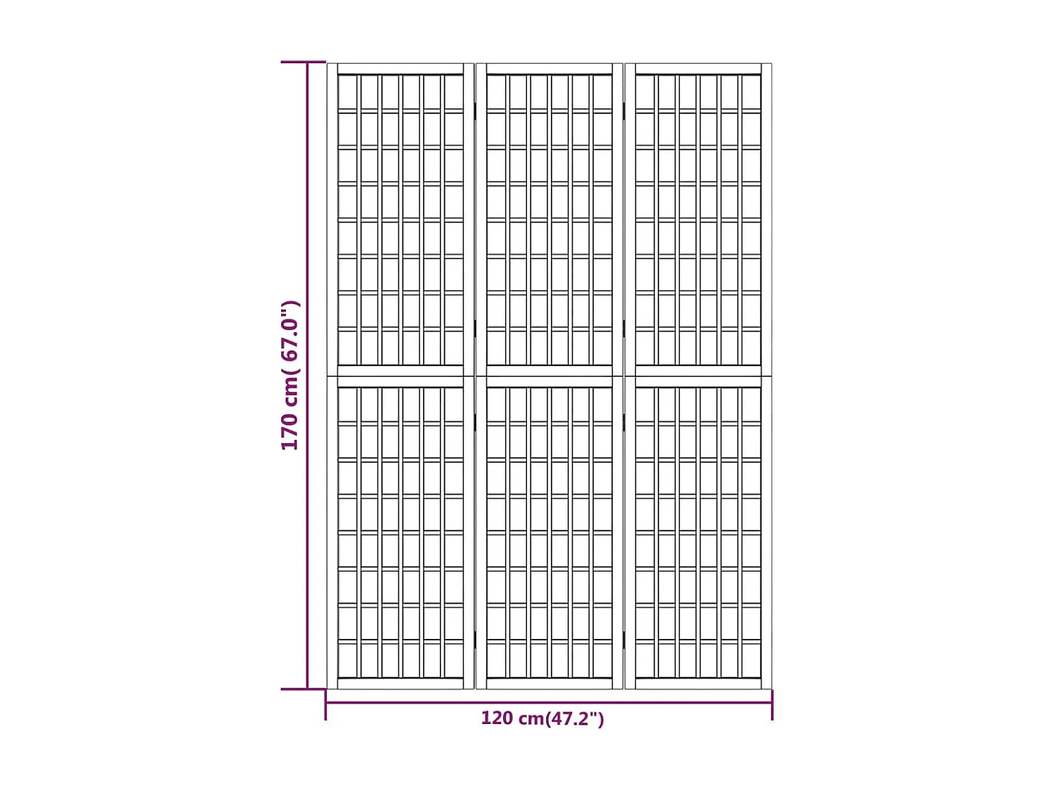 Parete divisoria pieghevole 3 pannelli 120x170 cm Nero