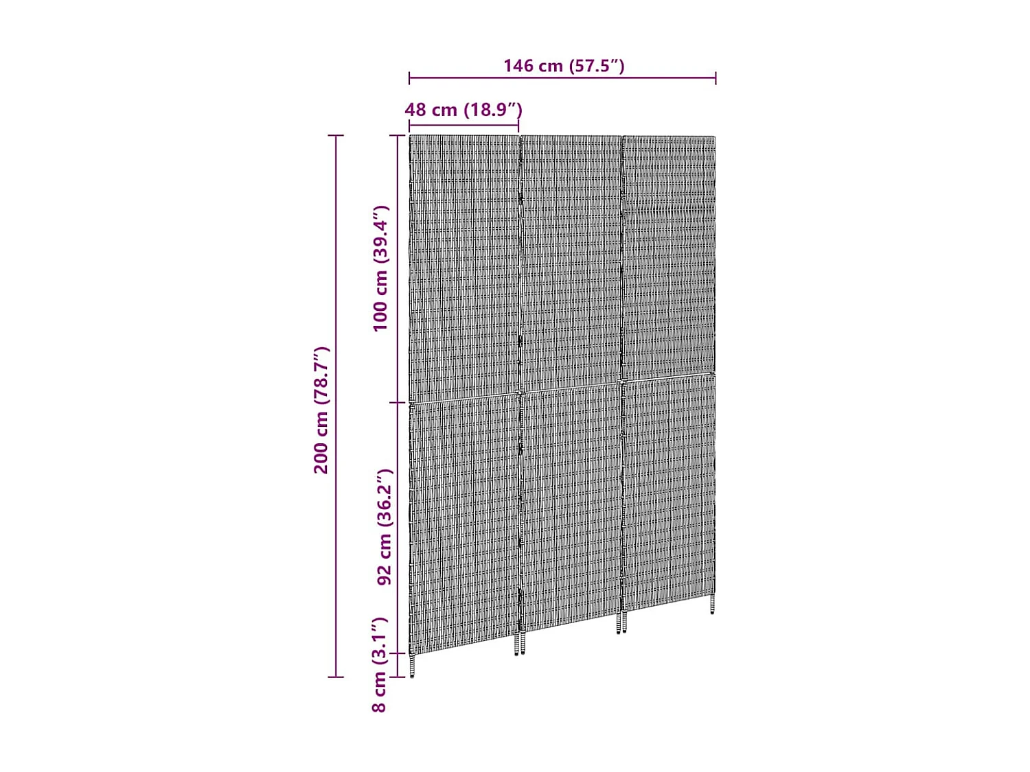 Paravent in Beige 146 x 200 cm. Polyrattan