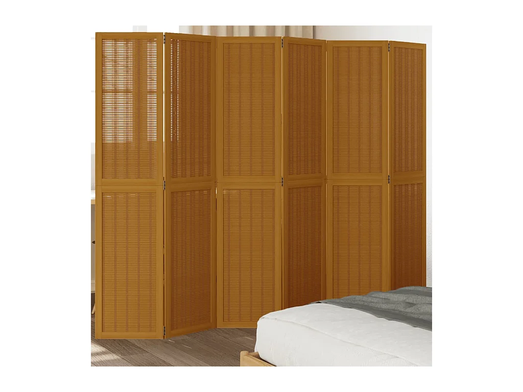 Tabique divisorio de 6 paneles en madera maciza de paulownia marrón