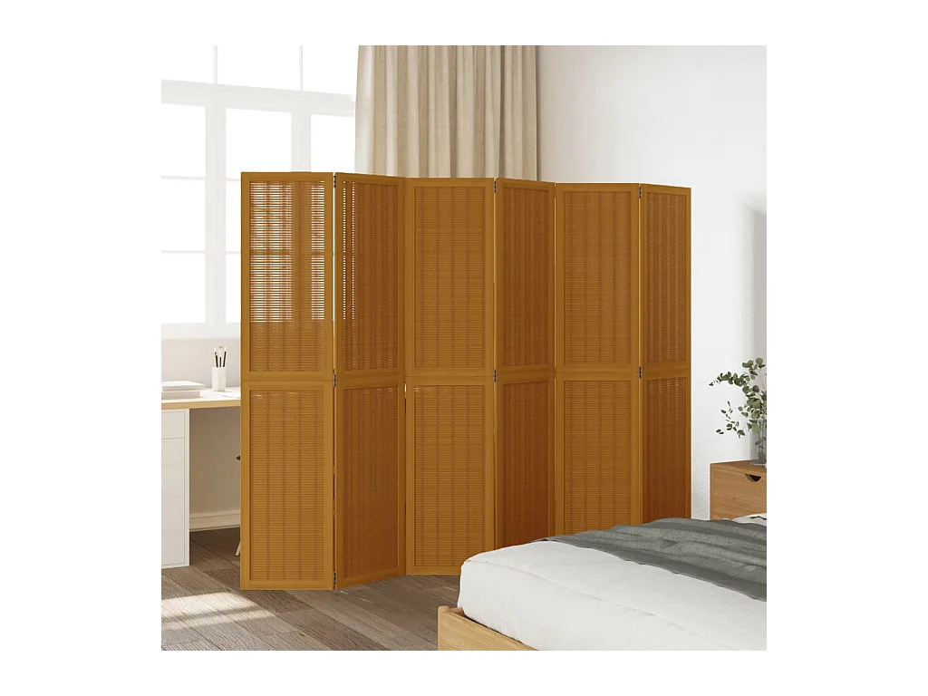 Tabique divisorio de 6 paneles en madera maciza de paulownia marrón