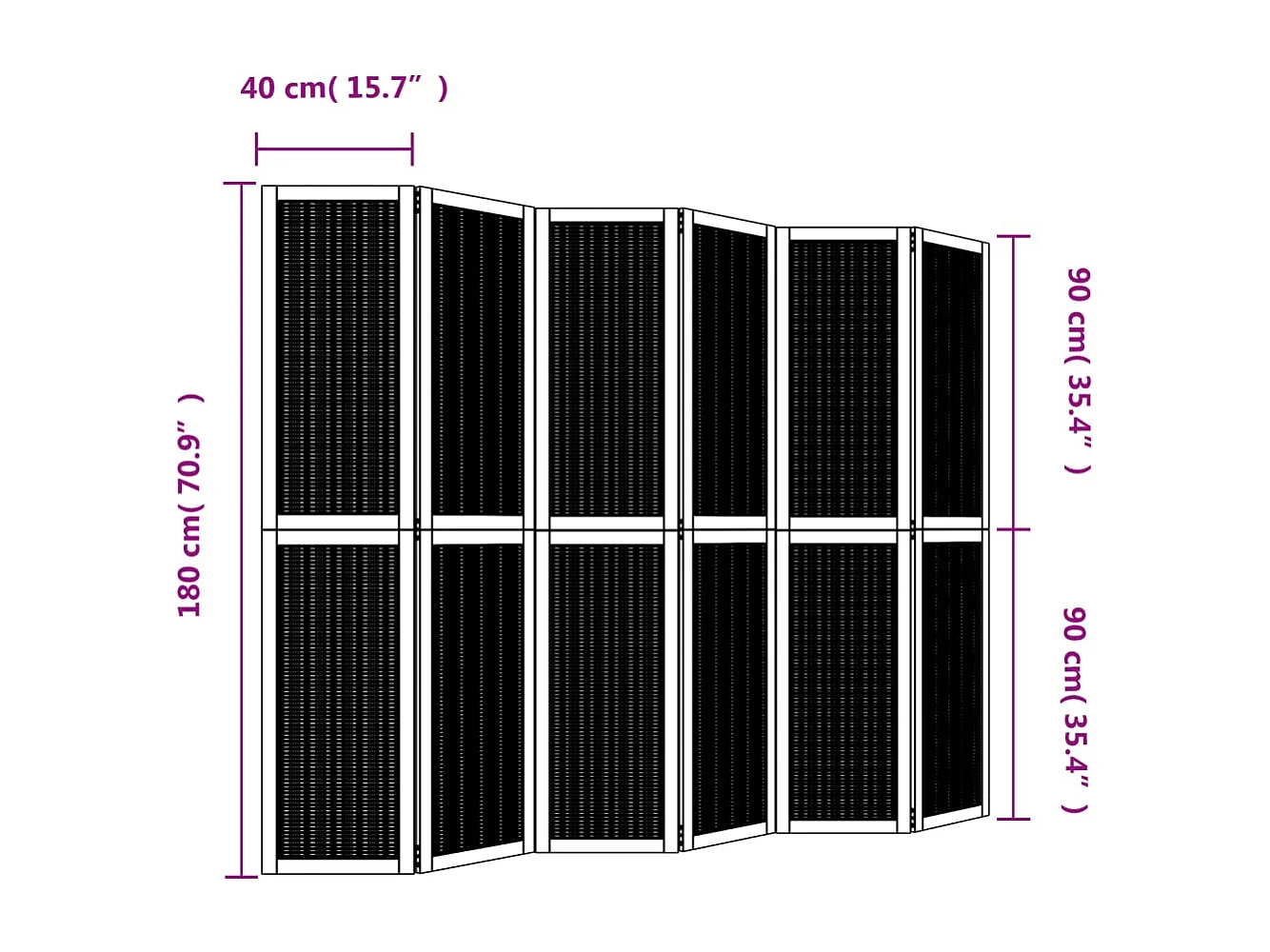 Parete divisoria a 6 pannelli in legno massello di paulonia marrone
