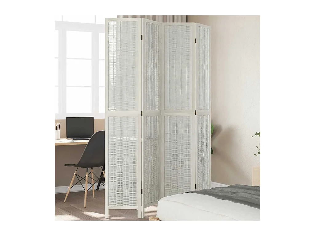 4-delige scheidingswand in wit, massief paulowniahout