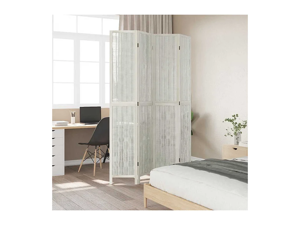 4-delige scheidingswand in wit, massief paulowniahout