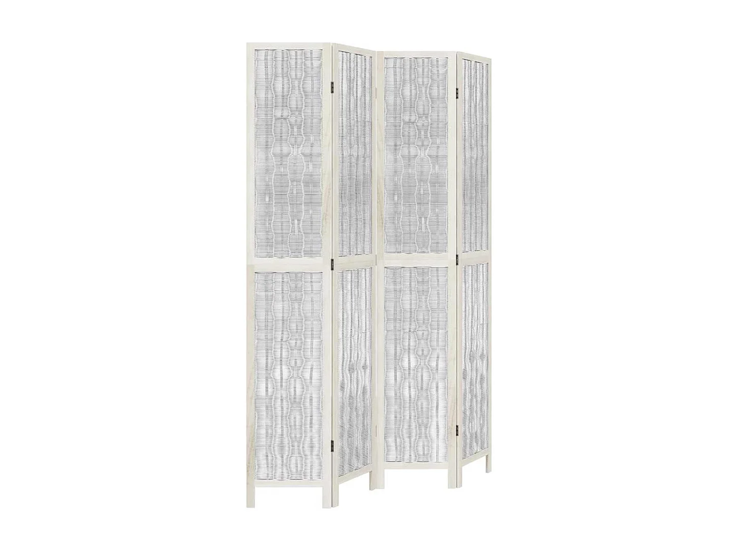 Parete divisoria a 4 pannelli in legno massello di paulonia bianco