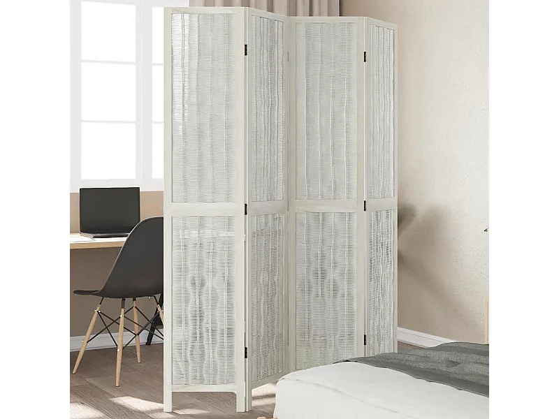 4-delige scheidingswand in wit, massief paulowniahout