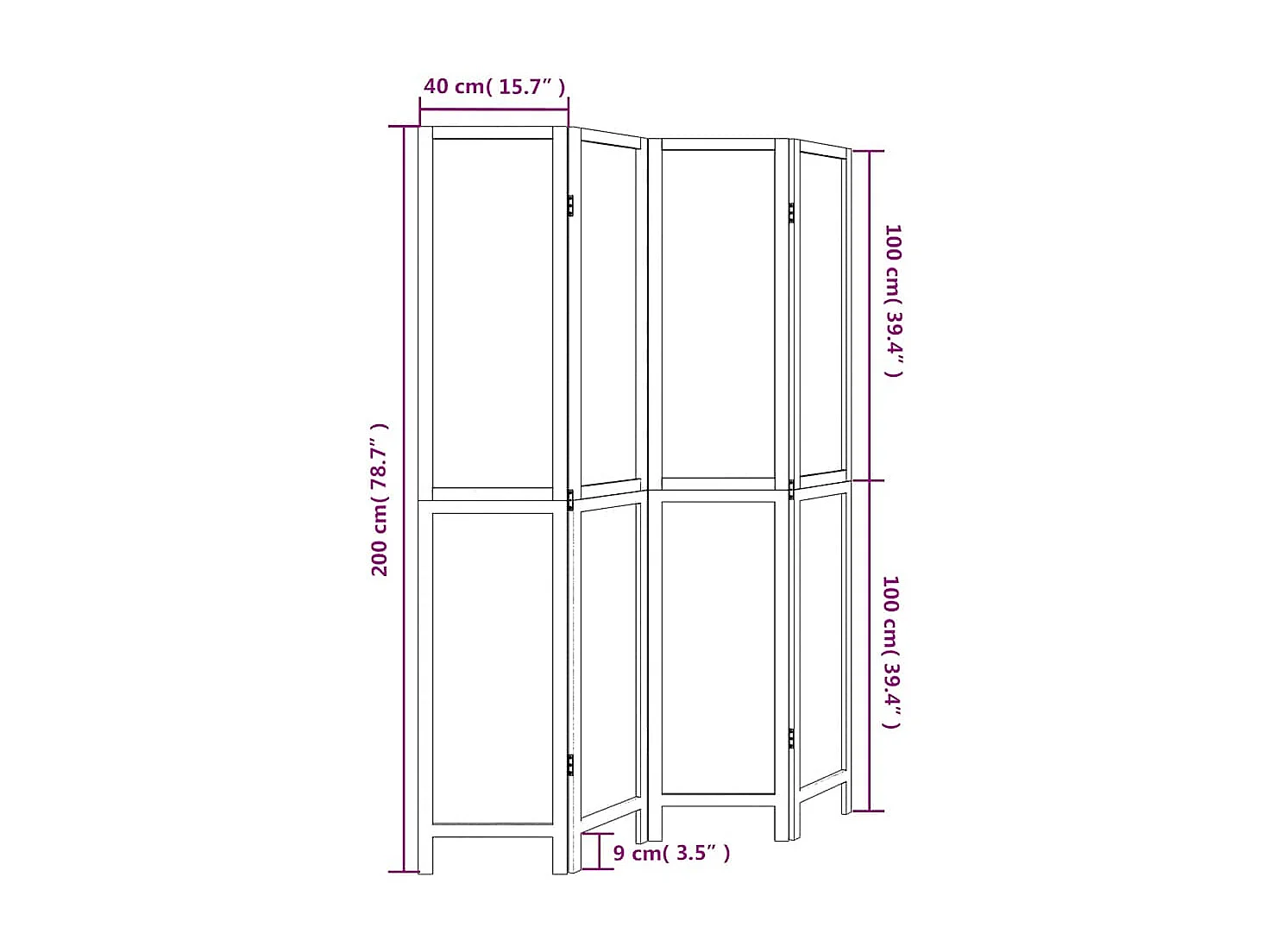 Cloison de séparation 4 panneaux blanc bois de paulownia massif