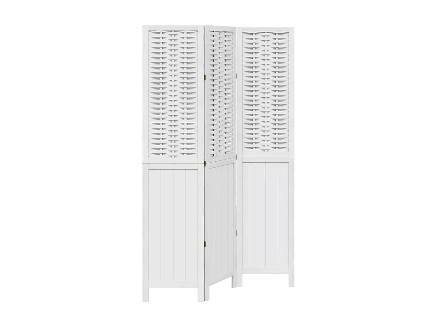 3-delige scheidingswand in wit, massief paulowniahout