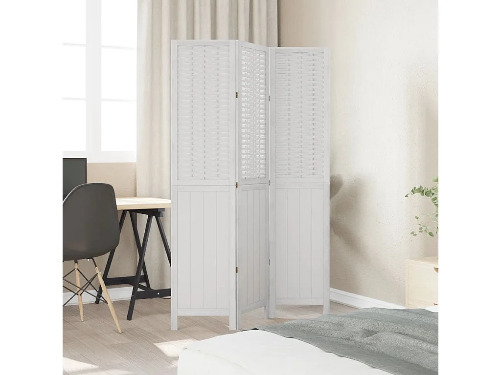 3-delige scheidingswand in wit, massief paulowniahout