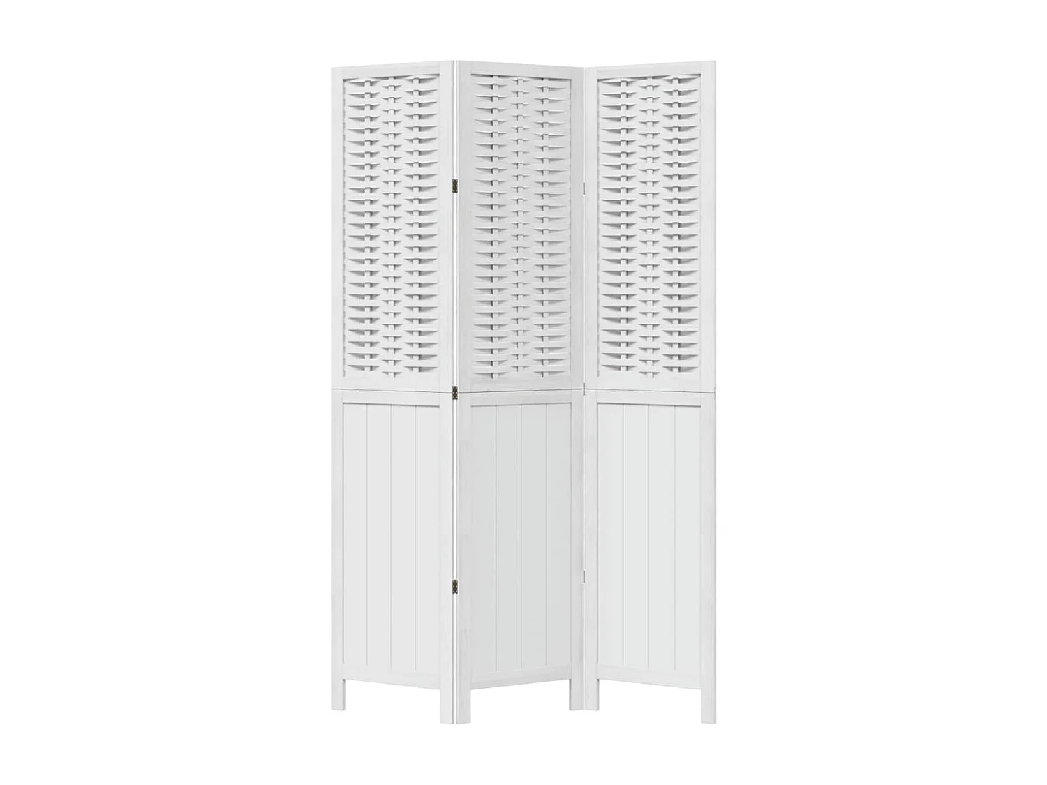 3-delige scheidingswand in wit, massief paulowniahout