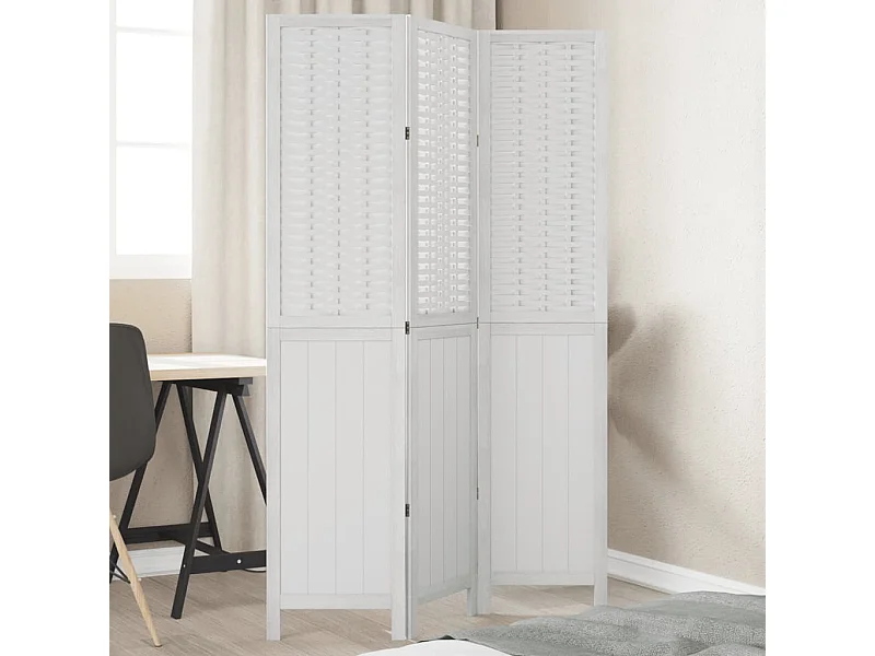 Cloison de séparation 3 panneaux blanc bois de paulownia massif