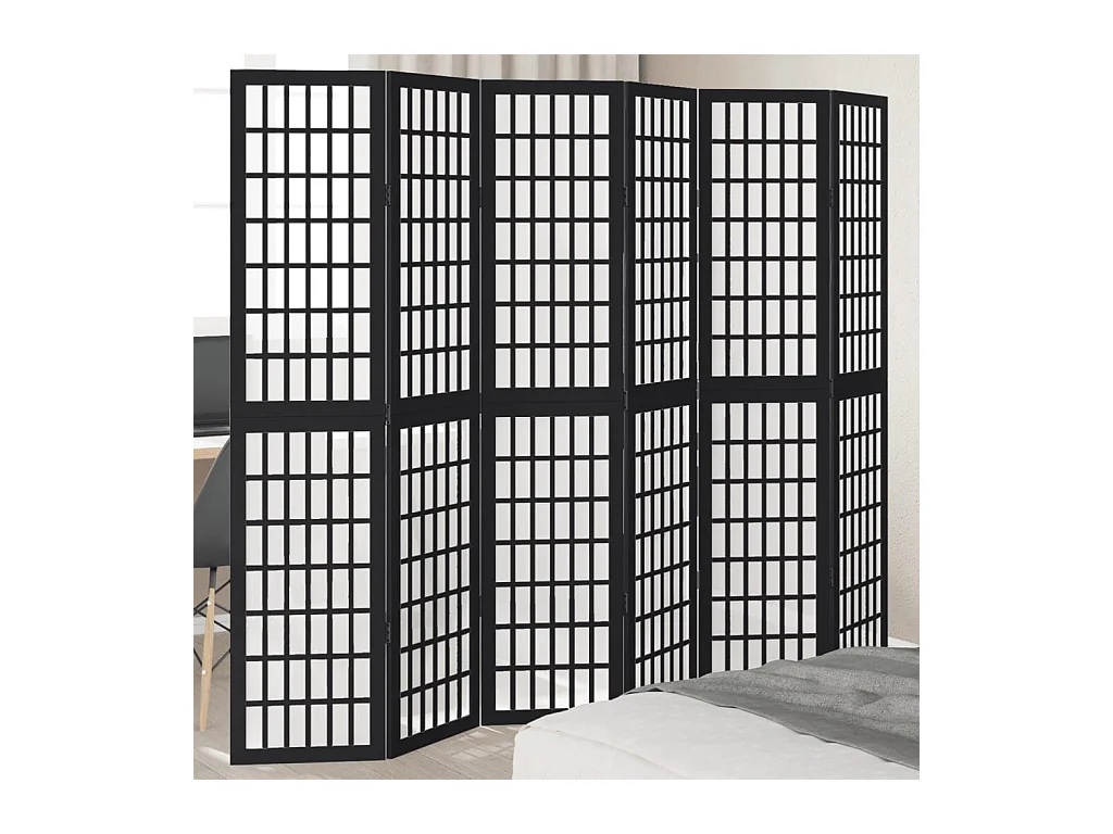 6-delige scheidingswand in zwart, massief paulowniahout