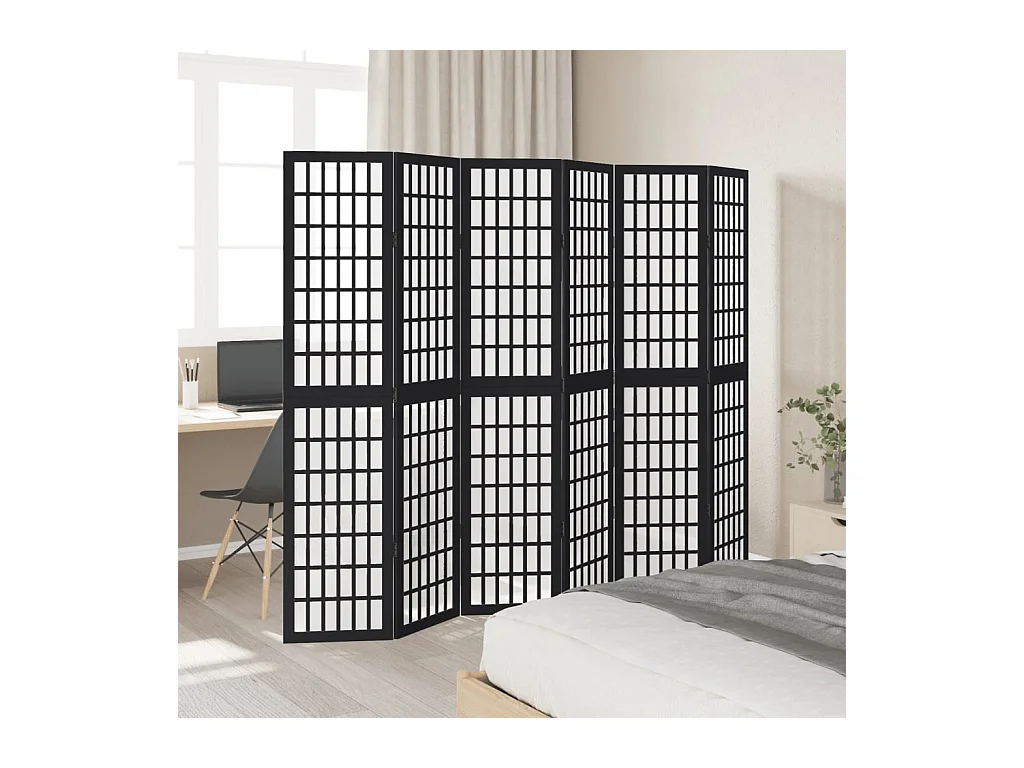 6-delige scheidingswand in zwart, massief paulowniahout