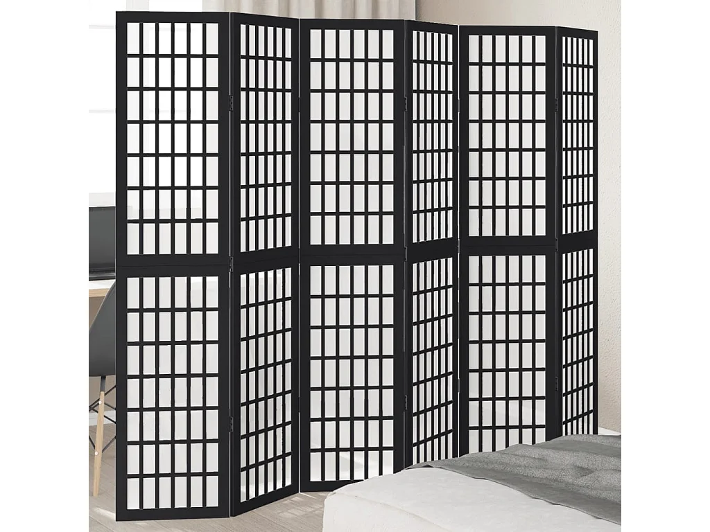 Parete divisoria a 6 pannelli in legno massello di paulonia nero