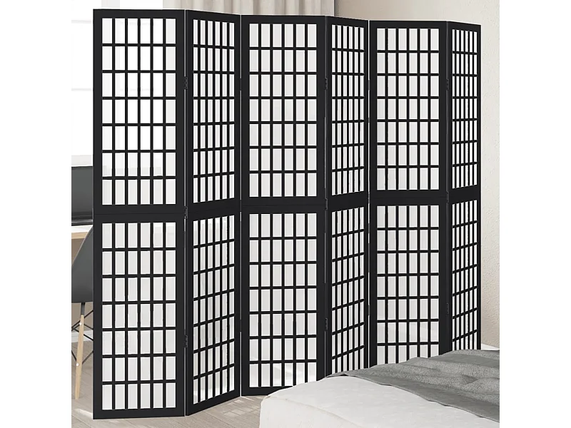 Parete divisoria a 6 pannelli in legno massello di paulonia nero
